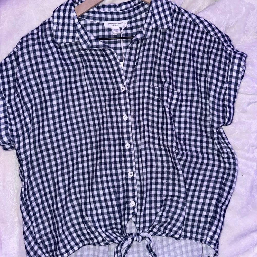 beachlunchlounge Black and White Gingham Button Down Shirt